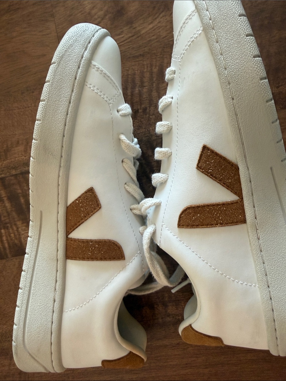 Veja White Leather Sneakers with light brown/ caramel Accents - Picture 6 of 10